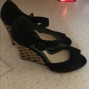 Lela Rose Black Open Toe Wedges US 8